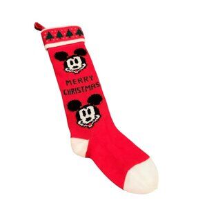 Vtg The Disney Company Mickey Mouse Merry Christmas‎ Stocking 22” Red White Knit